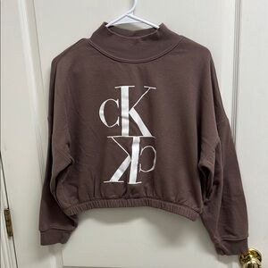 Calvin Klein Jeans Cropped Funnel Neck Sweatshirt | Size L Mauve